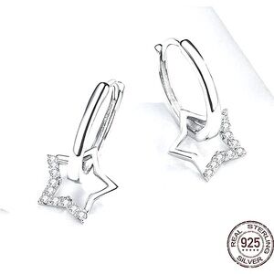 NEW Women's 2 Piece Platinum Plated S925 Starry Diamond Simulant Hoop Earrings